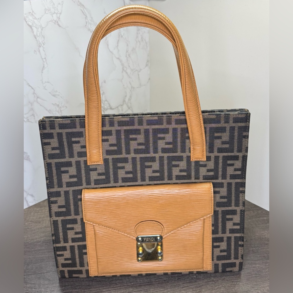 FENDI 20th Century Zucca Canvas Front Pocket Tote satchel